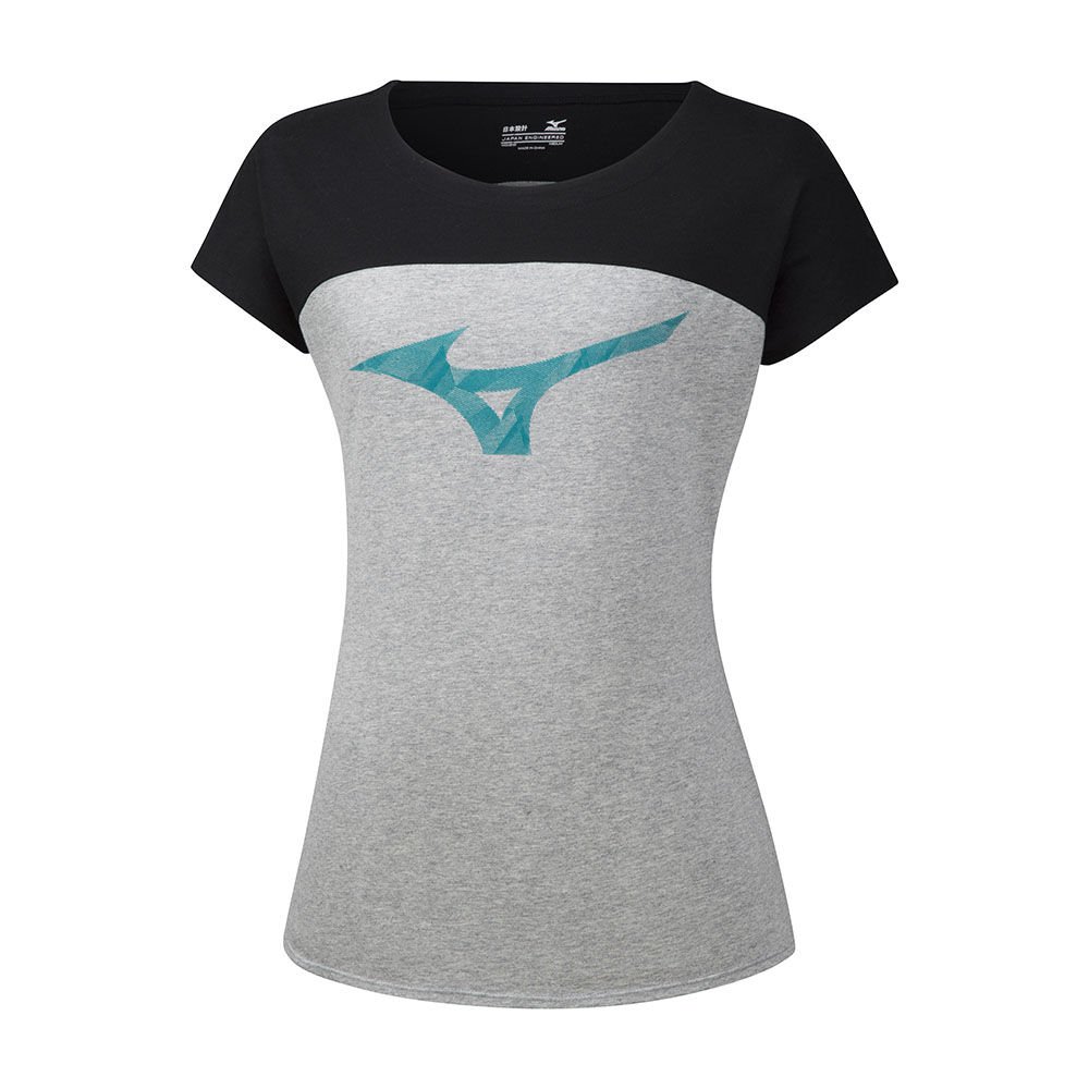 Camisetas Mizuno Heritage Mujer Gris/Negras Ofertas ROTH-92047